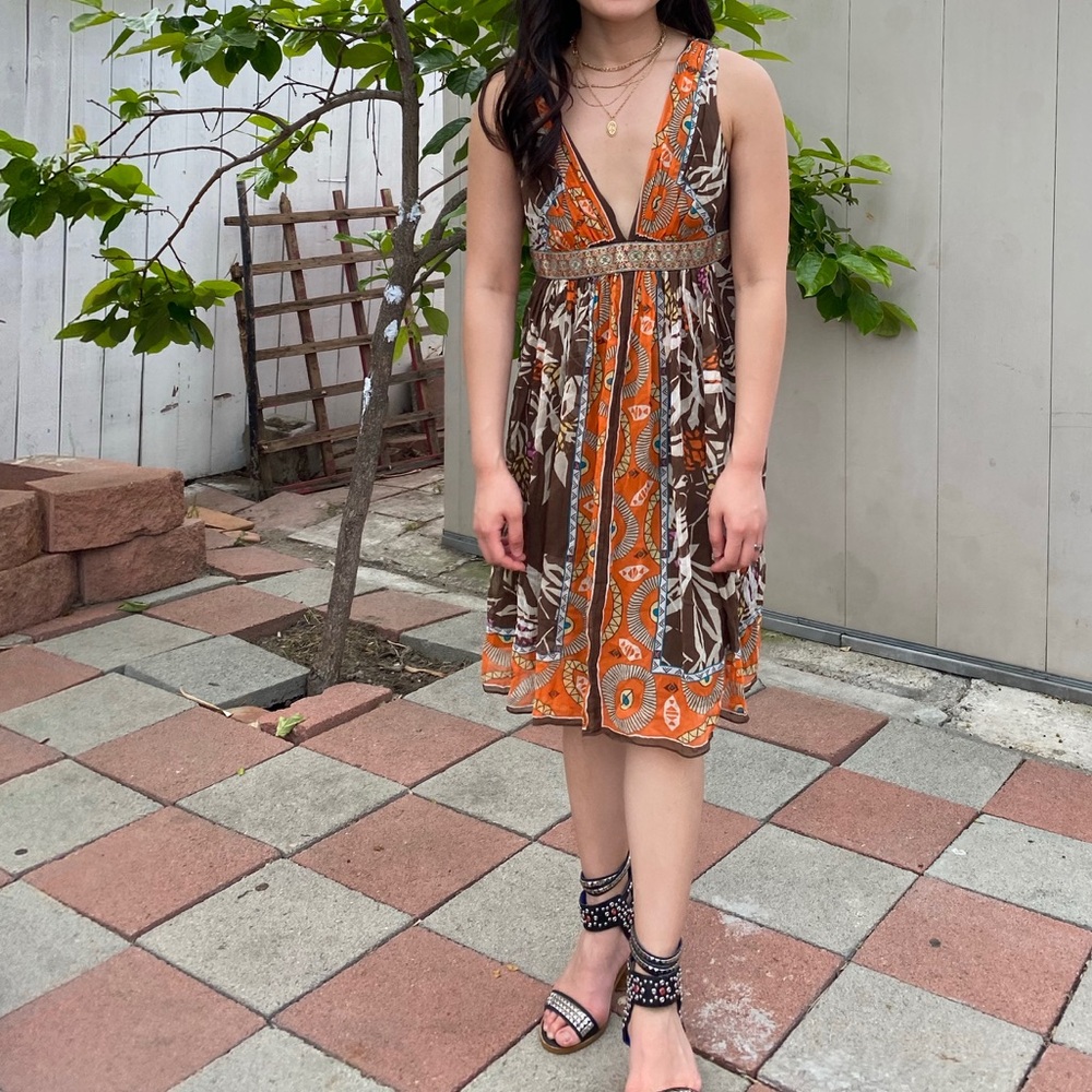 Boho Colorful unique dress v neck